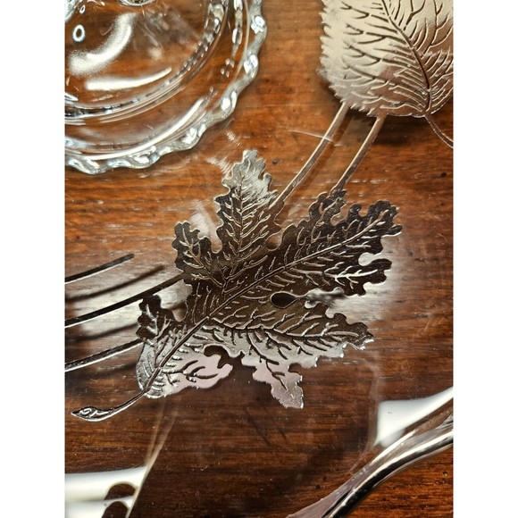 Beautiful Vintage Silver City Glass Serving Platter Silver Inlay Leaves 11" - Picture 5 of 9